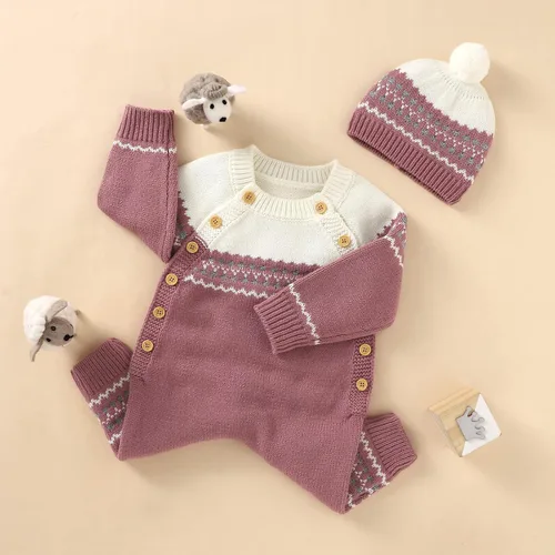 Vista 2 de Opewod Conjunto de suéter de punto para bebé recién nacido con gorro cálido