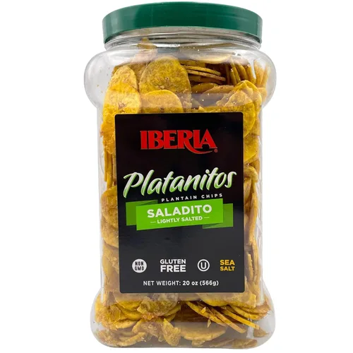 Vista 3 de Iberia Tarro de papas fritas de plátano salado de 20 onzas y frasco de plátano naturalmente dulce de 20 onzas