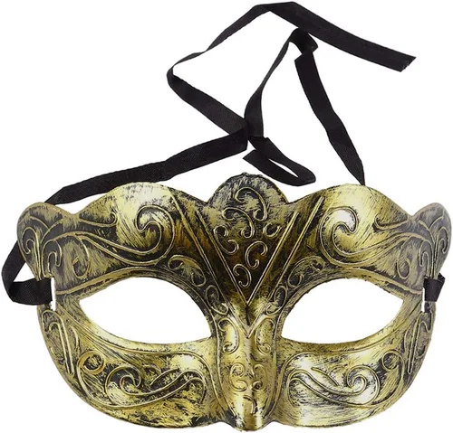 Vista 2 de Amosfun 4 piezas de máscara de mascarada, máscara griega romana vintage, máscara para fiesta veneciana, Halloween, cosplay, máscara para hombres