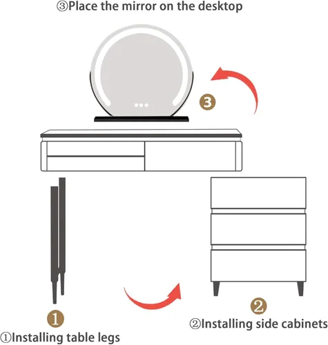 Vista 2 de Escritorio de maquillaje con luz LED, escritorio de tocador con espejo y luces, juego de tocador de maquillaje de 6 cajones para dormitorio Gris