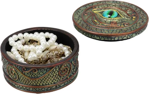 Vista 4 de Ebros Gift Ojo del dragón y las escamas - Joyero decorativo redondo de 4 pulgadas de ancho, medieval renacentista, alquimia alada, fantasía, Sauron