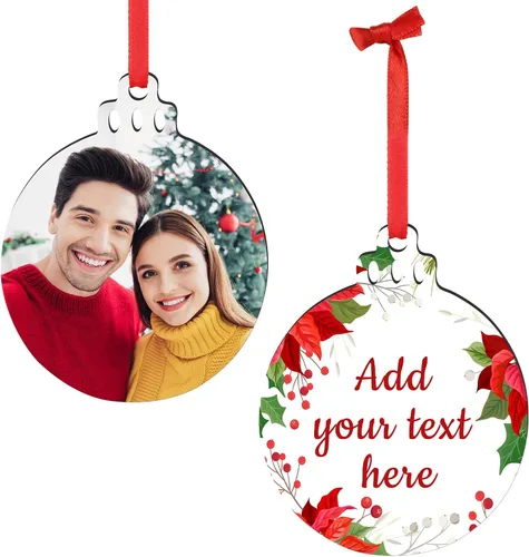 Vista 16 de Adornos de Navidad personalizados con foto, 1-150 paquetes de imágenes de texto con nombre de logotipo personalizado para bodas de Navidad