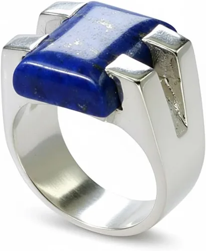 Vista 3 de 55Carat Natural Lapislázuli Hombres Anillo Plata Rectángulo Forma Azul Piedra Handamde Tamaño 5,6,7,8,9,10,11,12