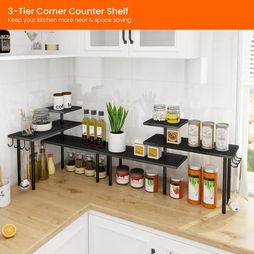 Vista 3 de Homode Estante organizador de encimera de baño, organizador de encimera de cocina, soporte de madera de 3 niveles para colocar sobre el fregadero