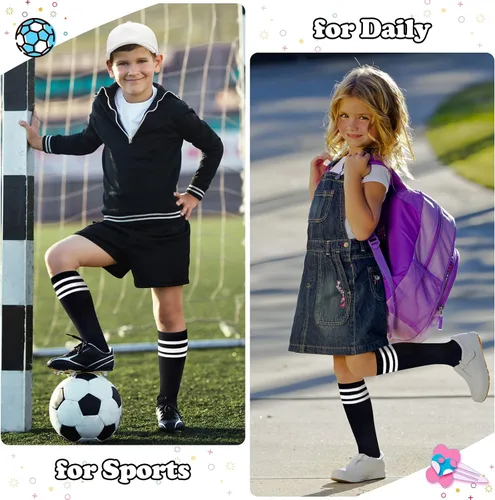 Vista 2 de Calcetines de fútbol para niños, calcetines de fútbol para niñas, calcetines de fútbol para niños, calcetines de tubo con rayas para niños pequeños