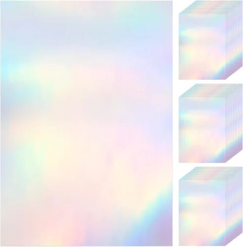 Vista 9 de 60 hojas de hojas holográficas laminadas de purpurina transparente tamaño A4, papel adhesivo de vinilo con superposición holográfica, película