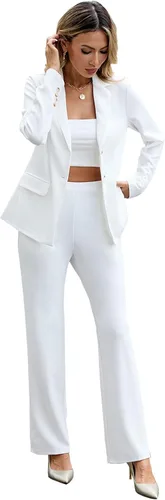 Vista 17 de Women's 2 Piece Suits Business Casual Outfits Long Sleeve Solid Pantsuits Professional Office Work Sets