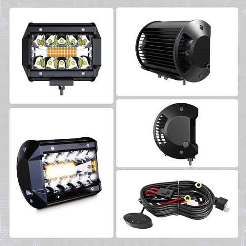 Vista 7 de ASLONG 4 unidades de 4 pulgadas blanco/ámbar amarillo LED Pods luz triple fila Spot Flood Combo LED Bar Offroad conducción niebla lámpara 60 W, 1