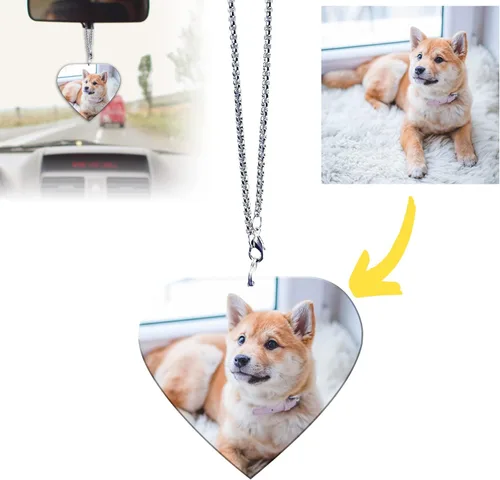 Vista 8 de Ornamento colgante personalizado para espejo retrovisor de coche con foto - Colgante de coche de acrílico personalizado con imagen (Rombo)