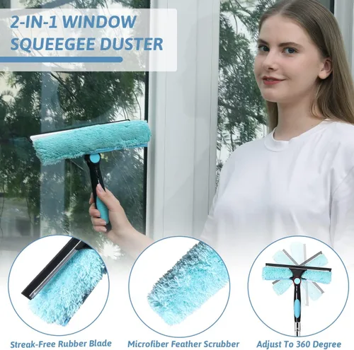 Vista 6 de MAYKI Plumeros de Alto Alcance de 20 Pies para Limpieza 5 PCS, Plumeros para Ventiladores de Techo con Poste de Extensión, Plumero para Telarañas