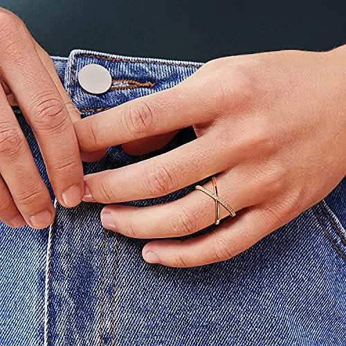 Vista 3 de AllenCOCO Anillos de oro para mujer, chapados en oro de 14 quilates, apilables, lisos, joyería de boda para niñas