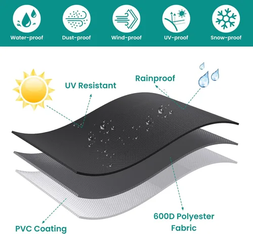 Vista 3 de Funda Redonda para Muebles de Patio, Fundas Impermeables para Mesas de Exterior, Funda para Muebles de Patio Resistente al Viento de Servicio Pesado