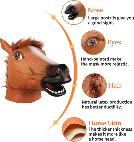 Vista 7 de Halford Unicorn Mask, Horse Mask, Funny Latex Cute Animal Full Head Mask Novelty Cosplay Party Props for Adults