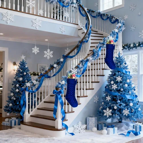 Vista 2 de Medias de Navidad, 18 pulgadas, calcetines de punto trenzado azul para decoración de Navidad, paquete de 2