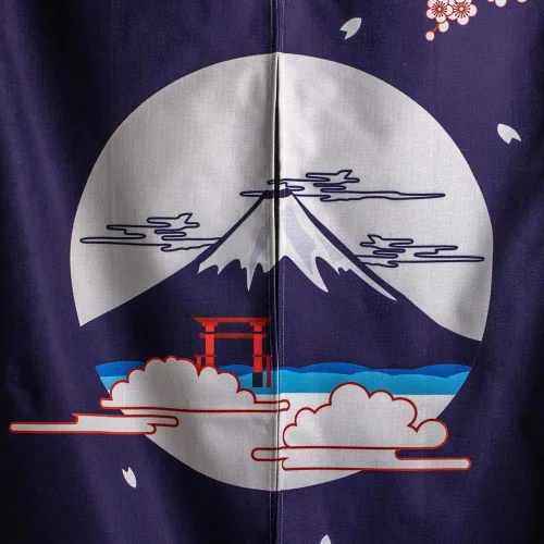 Vista 2 de Ofat Home Cortina Japonesa Noren para Entrada Tapiz para Colgar en la Pared, Pintura de Fuji y Flores de Cerezo, Decoración de Puerta
