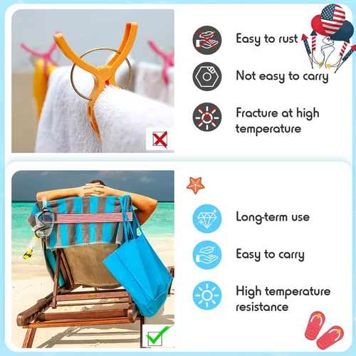 Vista 3 de Boao 4 paquetes de bandas de toalla para silla de playa, esenciales para piscina y crucero, elásticas y resistentes al viento, clips para toallas