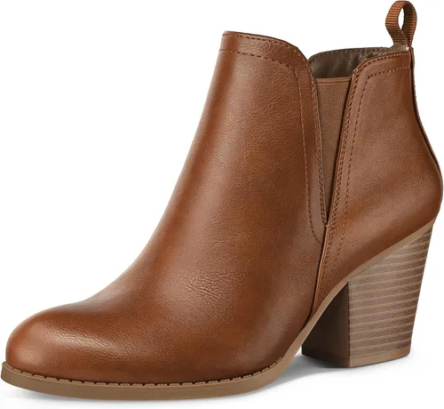 Vista 13 de mysoft Botines de tobillo para mujer con corte en V, panel elástico lateral, tacón grueso apilado con cremallera lateral Patrón de serpiente negro.