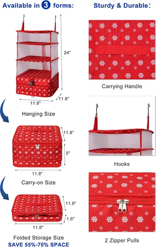 Vista 3 de ELEZAY Organizador de equipaje de viaje para ropa, compartimento plegable, armario colgante para armario, bolsa con rodillos, maleta, nieve, grande