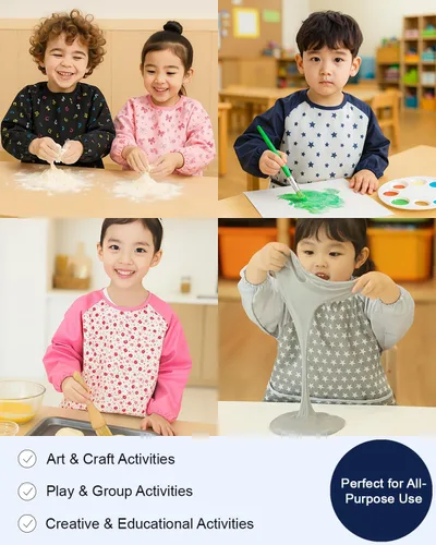Vista 6 de Plie Kids Waterproof Art Smock – Long Sleeve Apron for Painting, Baking, Sensory Play (Ages 1–10)