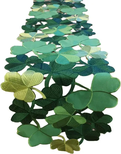 Vista 5 de Camino de mesa de trébol irlandés del día de San Patricio, recortes bordados para comedor familiar, fiesta de primavera, decoración de mesa