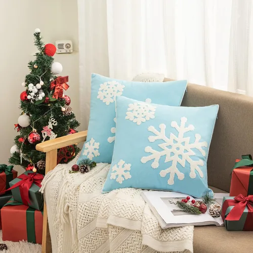 Vista 5 de 18 x 18 pulgadas, funda de almohada de algodón con diseño de bendición navideña para cama, sofá, automóvil, fundas de almohada bordadas con copos