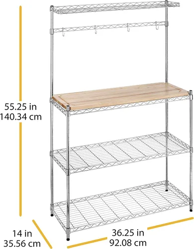 Vista 7 de Whitmor Supreme Baker's Rack con tabla de cortar de madera extraíble segura para alimentos, cromada