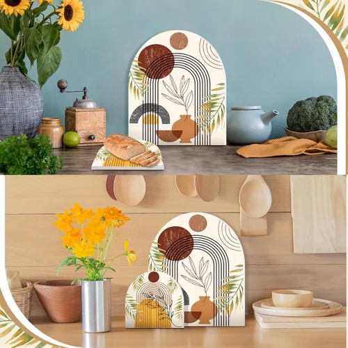 Vista 6 de Ziliny - Juego de 2 tablas de cortar decorativas de madera, bandejas de servir con arco iris bohemio para encimera de cocina, bar, decoración