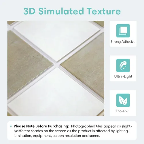 Vista 3 de Commomy 10 azulejos 3D mate para despegar y pegar de 11.8 x 11.8 pulgadas, ultraligeros de PVC, cuadrados, para despegar y pegar para cocina