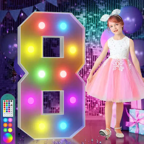 Vista 29 de Imprsv Letras coloridas de marquesina de 3 pies y letras grandes iluminadas RGB con control remoto, decoraciones de fiesta de cumpleaños Carta