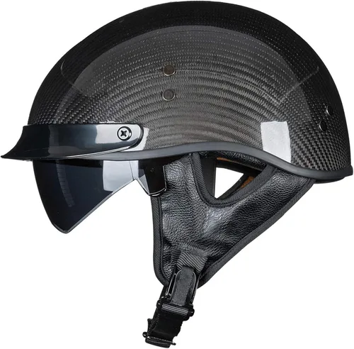 Vista 10 de VCOROS - Cascos de cara abierta de fibra de carbono estilo retro para motocicleta, cascos de media cara para hombres y mujeres, para moto, crucero