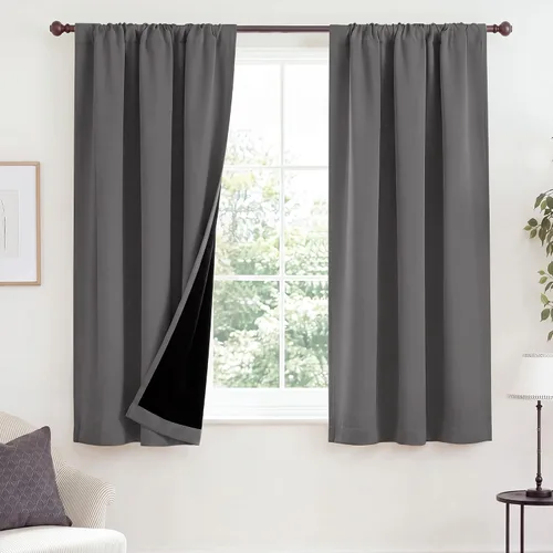 Vista 36 de NICETOWN Biscotti Beige 100% Cortinas opacas de 45" de largo para cocina, bolsillo con varilla para sótano completamente opaco, cortinas térmicas