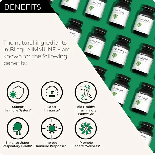 Vista 2 de Blisque Suplemento natural de apoyo inmunológico para defensa inmunológica, refuerzo y ayuda Aprobado por médicos con astrágalo, equinácea y ajo