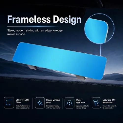 Vista 2 de SkycropHD Espejo retrovisor antirreflejo sin marco, espejo panorámico de gran angular interior, elimina puntos ciegos para automóvil, SUV, camión