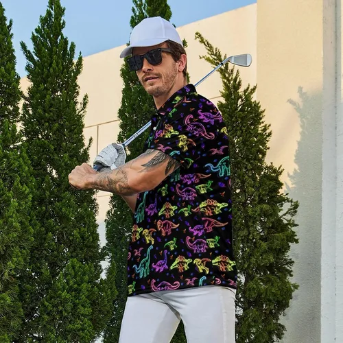 Vista 3 de Camisas de golf divertidas para hombre, camisas polo hawaianas de los años 80, camisas polo divertidas hawaianas para playa, verano, golf