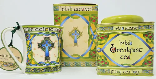 Vista 4 de Royal Tara Taza irlandesa con cruz celta y nudos celtas, caja de tejido irlandés New Bone China -11.0 fl oz/11 fl oz regalo de inauguración