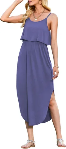 Vista 9 de LILBETTER Vestido midi de playa casual de verano para mujer con tiras ajustables y divididas 01 Negro