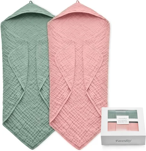 Vista 14 de Toallas de bebé con capucha para recién nacido, 35 x 35 pulgadas, paquete de 3 toallas de baño 100% algodón de muselina para bebé, toallas de playa