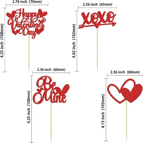 Vista 73 de Ephlyn 24 adornos para cupcakes con purpurina para el día de San Valentín, dulce amor, corazón, día de San Valentín, decoración para cupcakes