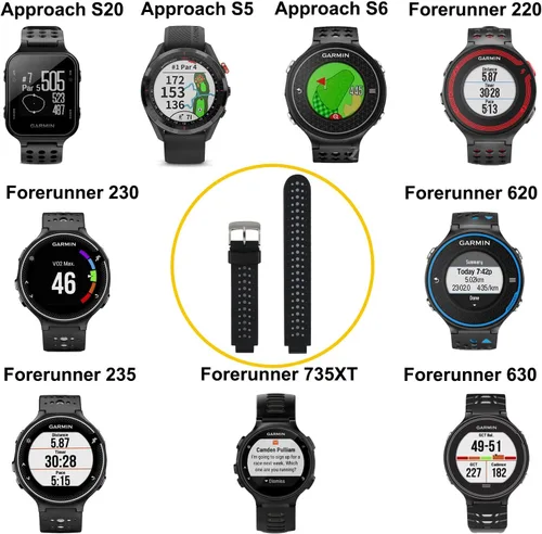 Vista 4 de Correa de repuesto para reloj inteligente para Garmin Forerunner 220/230/235/620/630/735XT/235Lite Tamaño libre 5.11"-8.46