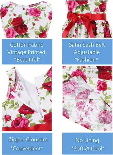 Vista 21 de Vestido de verano para niña, de algodón, con diseño floral