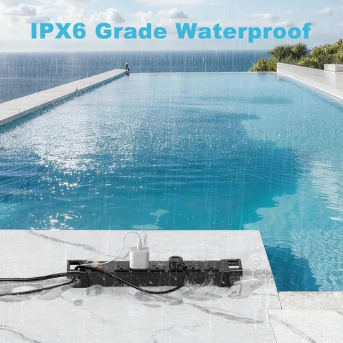 Vista 5 de HEZI IPX6 - Regleta de alimentación para exteriores resistente a la intemperie, 1200J, negro, 6 pies Tira de alimentación de metal, cable
