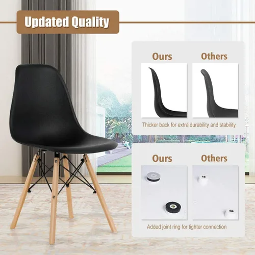 Vista 5 de DORTALA Sillas de comedor premontadas, sillas de plástico con patas de madera, respaldo ergonómico, sillas sin brazos de estilo moderno para sala