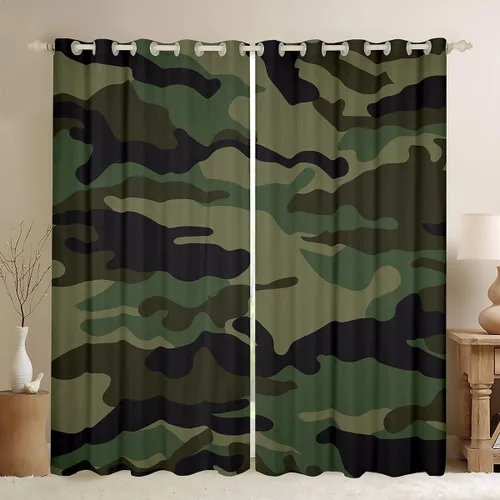Vista 9 de Feelyou Cortinas opacas con estampado de leopardo para dormitorio, sala de estar, safari, cortinas de oscurecimiento de habitación con purpurina