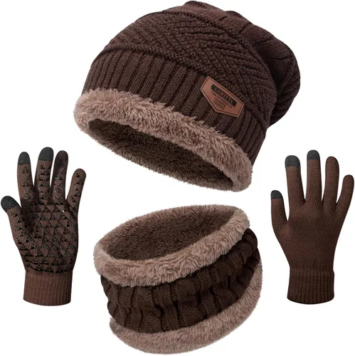 Vista 12 de Loritta Winter Hats for Men, 3 PCS Fleece Beanie Scarf Gloves Set A-Negro
