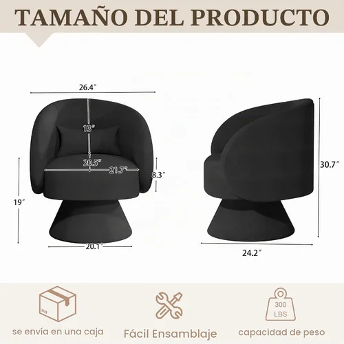 Vista 2 de Juego de 2 sillas giratorias de barril, silla decorativa pequeña de 360 Negro