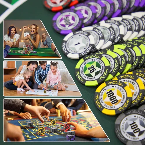 Vista 5 de ORIENGEAR Professional Poker Chips, 50 Pcs 14 Gram Composite Chips with Clear Denominations, Numbered Casino Chips for Blackjack, Roulette & Poker