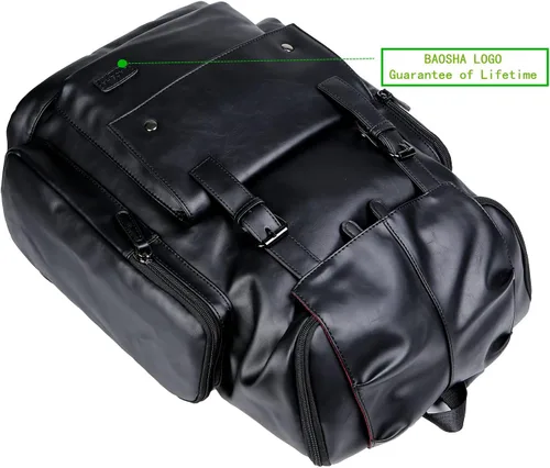 Vista 3 de BAOSHA BP-16 PU Cuero Casual Mochila 15.6 pulgadas Mochila Portátil Mochila de Viaje Senderismo Comping Mochila Daypack Negro, Negro -, Mochilas