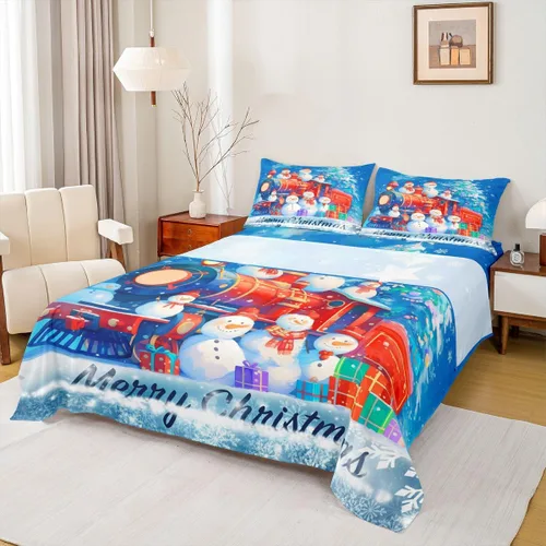 Vista 14 de Erosebridal Juego de sábanas bajeras de Navidad tamaño Queen, diseño de copos de nieve, color negro, gris, degradado, para niños y niñas, juego