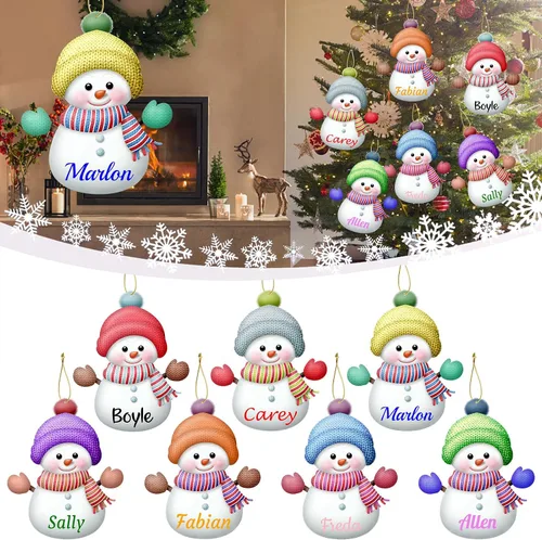 Vista 4 de 7 adornos de Navidad personalizados de muñeco de nieve con nombre, adornos familiares personalizados para árbol de Navidad, decoración colgante