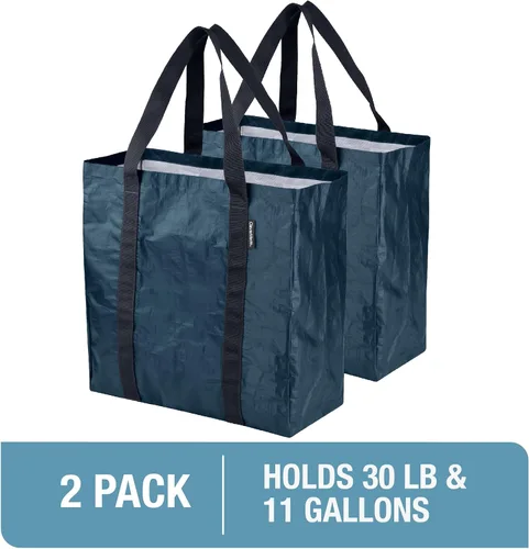 Vista 8 de Bolsas de almacenamiento plegables CleverMade, paquete de 2 bolsas de embalaje reutilizables de plástico resistentes de gran